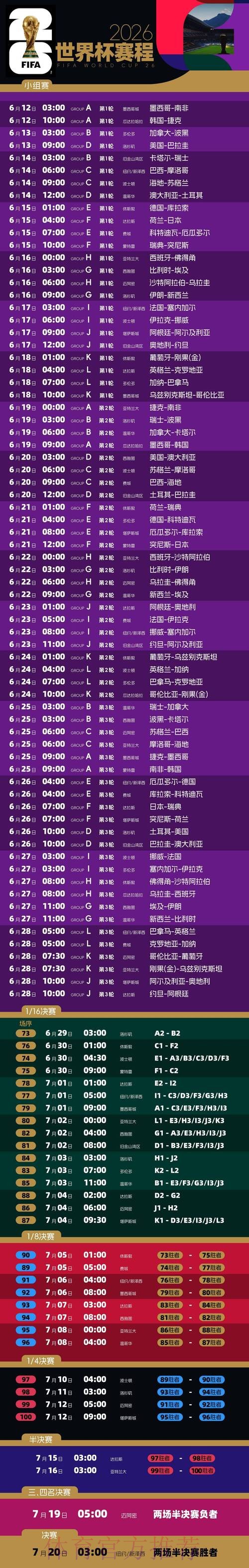 2026世界杯比赛时间一览完整安排实时查看 2026世界杯比赛时间一览完整安排实时查看